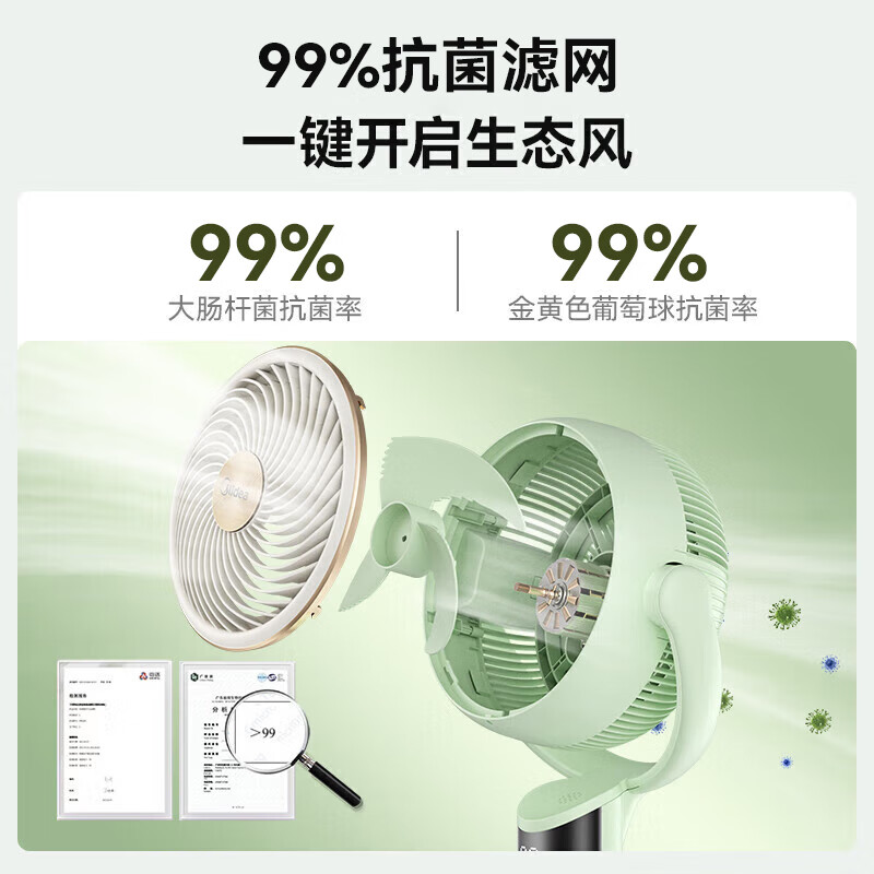 美的(Midea)电风扇落地扇轻音四季净化扇智能语音循环扇家用桌面台立式空气循环扇FGA24TJU绿色高清大图