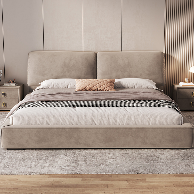 景山百岁 轻奢真皮床主卧床 双人床带软包1.5米1.8米意式简约现代储物床婚床实木床舒适极简（多色可选 拍下请备注）高清大图