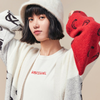 V领中长款拼色毛衣针织开衫女2019新款冬单排扣慵懒风外套太平鸟