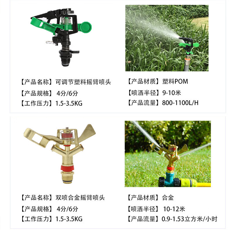 谋福 农用喷头草坪灌溉定向摇臂喷头 园林浇水360度自动旋转草坪洒水器[6分可调节摇臂喷头]高清大图