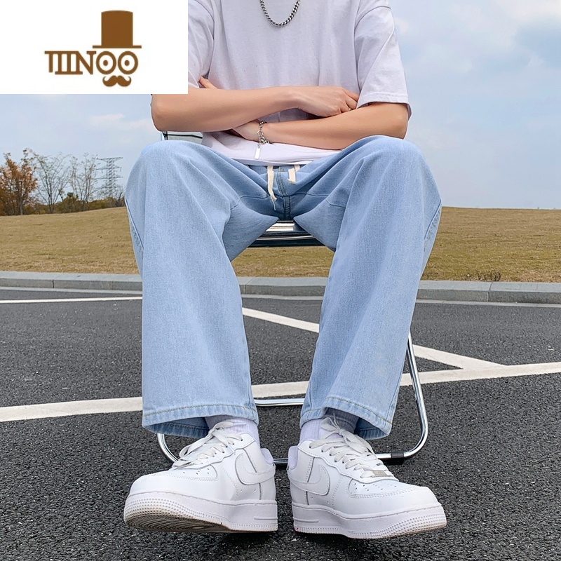 YANXU浅蓝色牛仔裤男款春季潮牌ins高街休闲长裤子宽松直筒阔腿裤高清大图