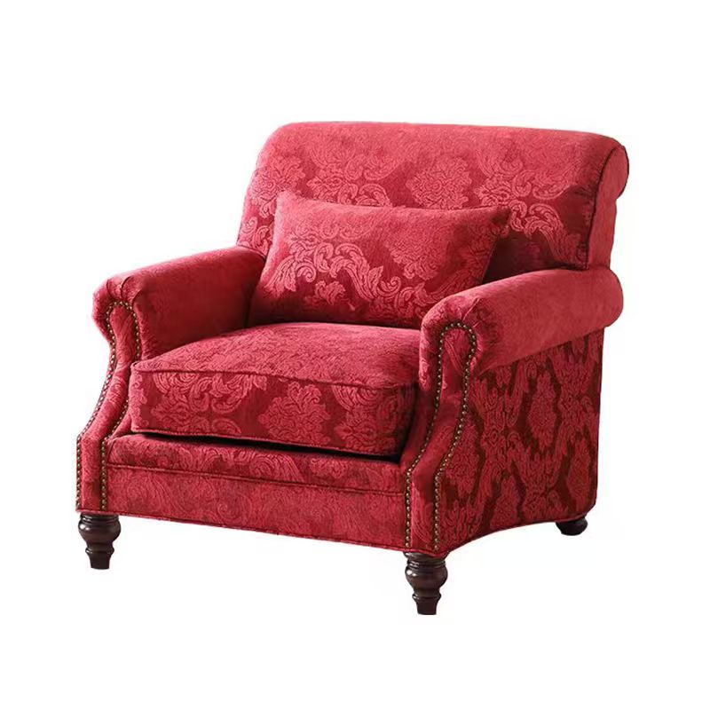 美式软包实木休闲沙发椅家用民宿公寓客厅单人带靠背带扶手单人位高清大图