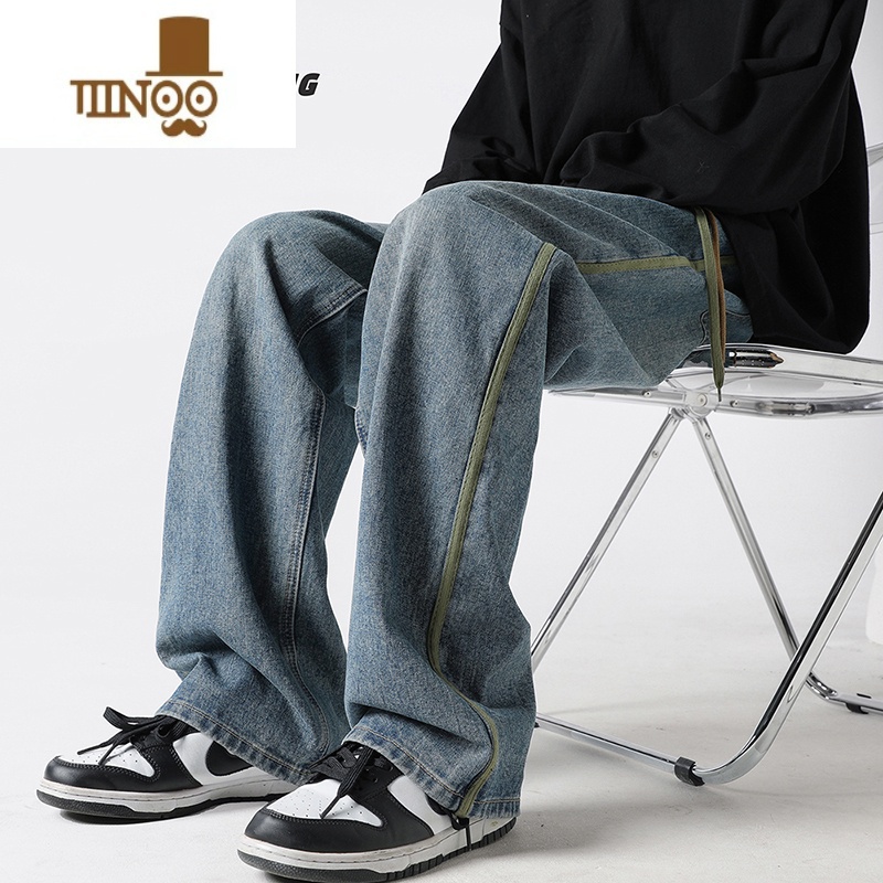 YANXU美式高街复古牛仔裤男小众设计感宽松阔腿直筒潮牌痞帅潮式高清大图