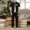 传奇保罗(CHUANQIBAOLUO)中国风男士套装衣服短袖唐装汉服夏季休闲刺绣两件套T恤-