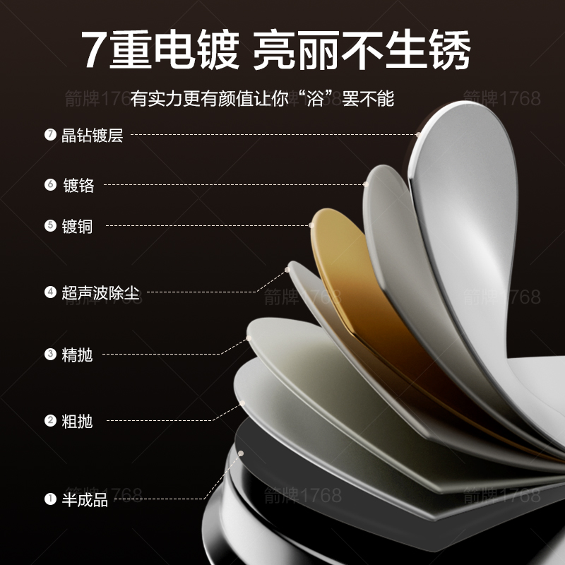 箭牌卫浴增压淋浴花洒喷头浴室顶喷头AE5003洗澡淋雨大出水单头莲蓬头配件高清大图