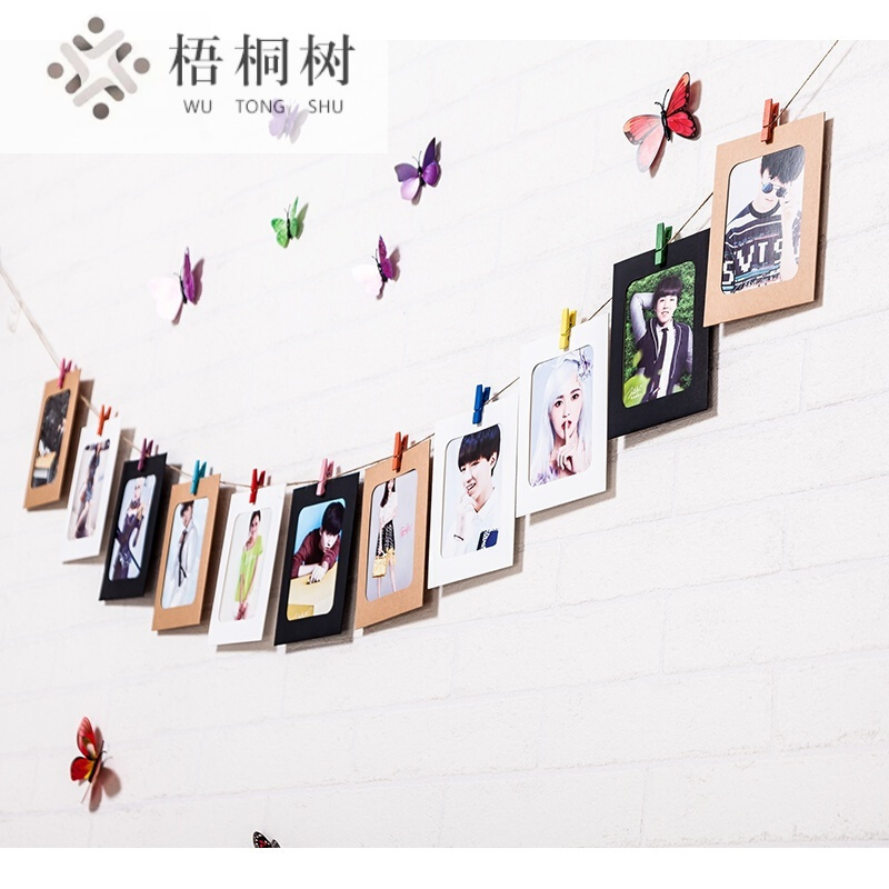 麻绳简易装饰相册墙上相册挂件情侣木夹子寝室照片墙照片欧式挂画韩式饰品