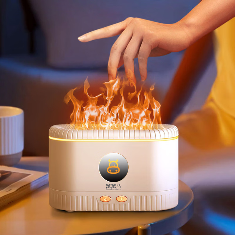 笨笨马防真火焰香薰机加湿器家用卧室办公室桌面可送女友闺蜜女生礼物 BX03 乳白色