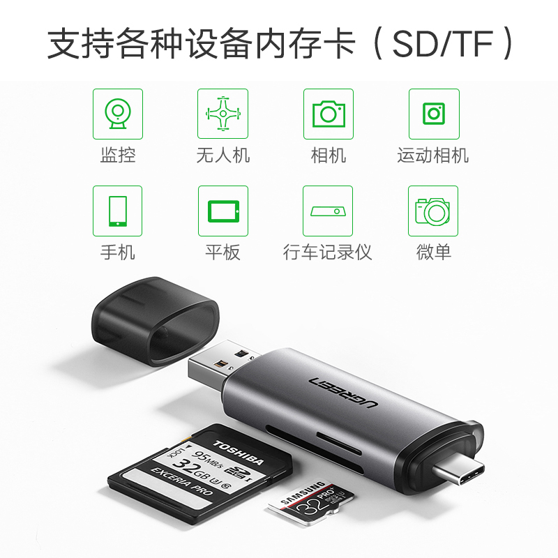 [精选]绿联usb3.0高速读卡器多合一小型多功能车载手机电脑读卡器