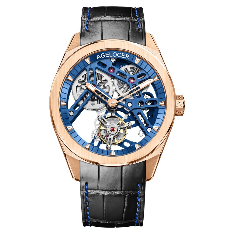 agelocer 手表 男士陀飞轮机械表 双面镂空机械男表 参数