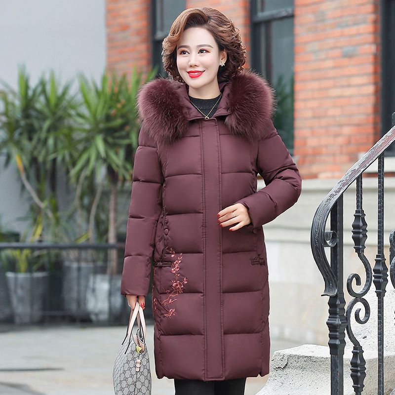 老年人妈妈装冬季棉服外套女2021新款中长款加大加厚保暖绣花棉袄莎丞