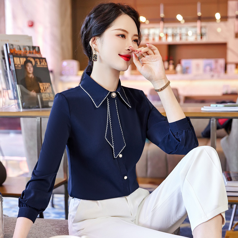 女先生女士衬衫女士蓝色衬衫职业气质商务正装工作服上衣西服西装面试