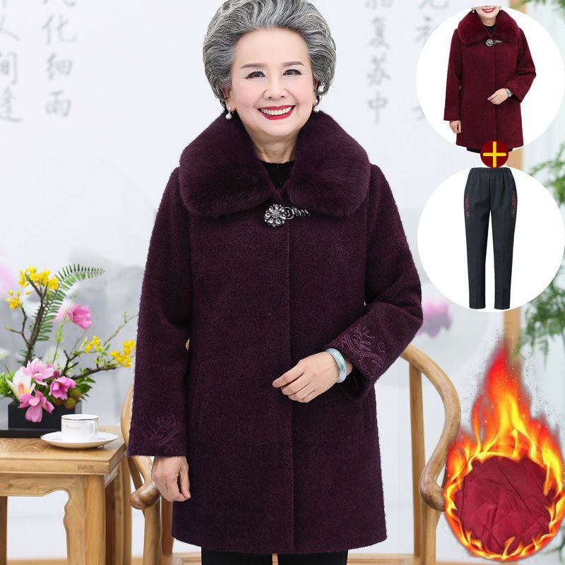 迪鲁奥(DILUAO)高端轻奢奶奶绒外套女老人棉大衣奶奶装冬装绒外套宽松妈妈呢子70岁老太太上衣