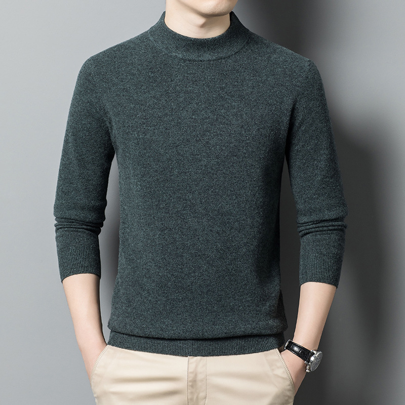 加厚羊毛衫男450g半高领秋冬季可机洗保暖纯色针织打底毛衣男款_50高清大图