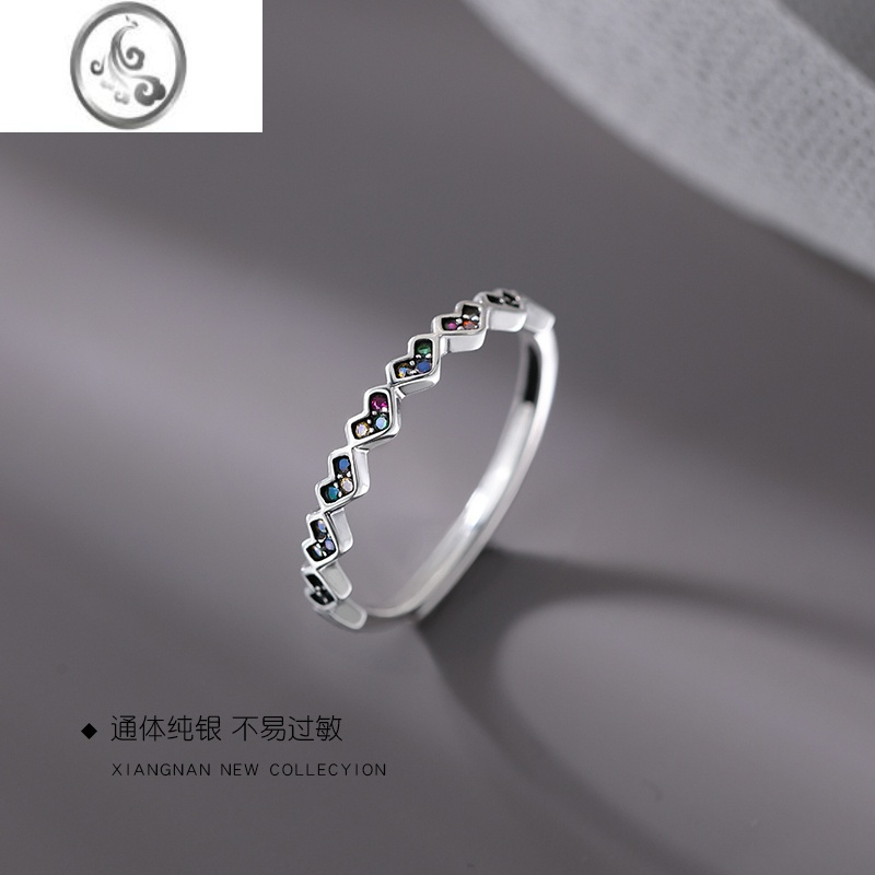 JiMi[]925银银爱心戒指女食指戒轻奢尾戒小众设计感素圈开口戒