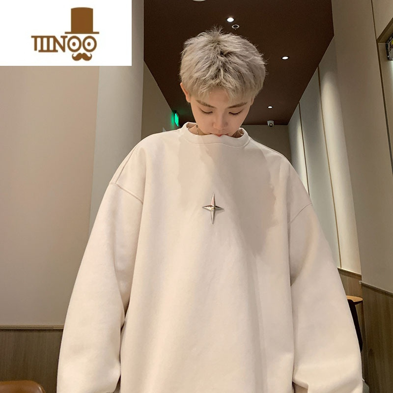 YANXU美式复古卫衣男潮牌百搭宽松休闲外套绒套头上衣服