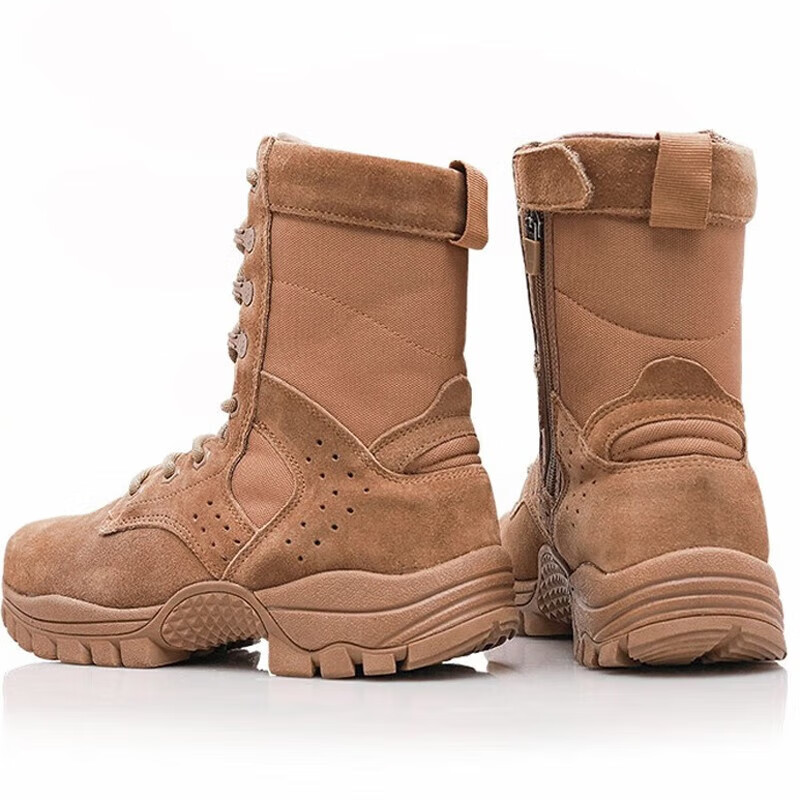 怀悦2021棕色新式作战靴男四季户外高帮耐磨超轻作战靴防水沙色登山鞋 加绒棕式作战靴高清大图