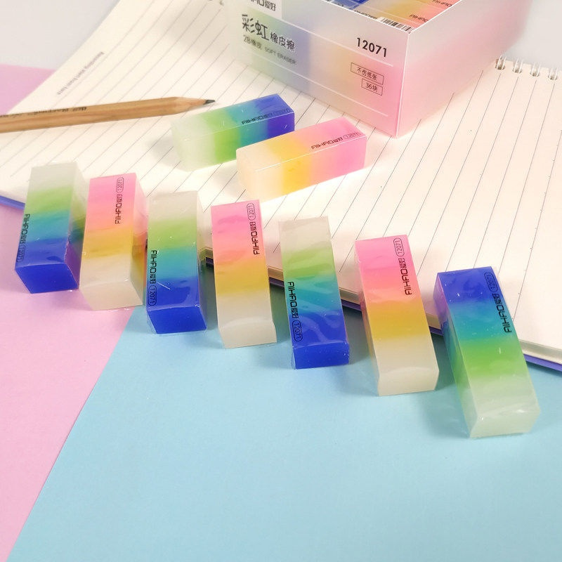 水晶彩虹橡皮擦七彩渐变彩色橡皮果冻色儿童可爱不留痕 L12071橡皮 10块