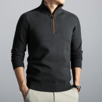 半拉链提花毛衣男加厚550克2025秋冬季新款半高领打底男士羊毛衫 XXXL 灰绿