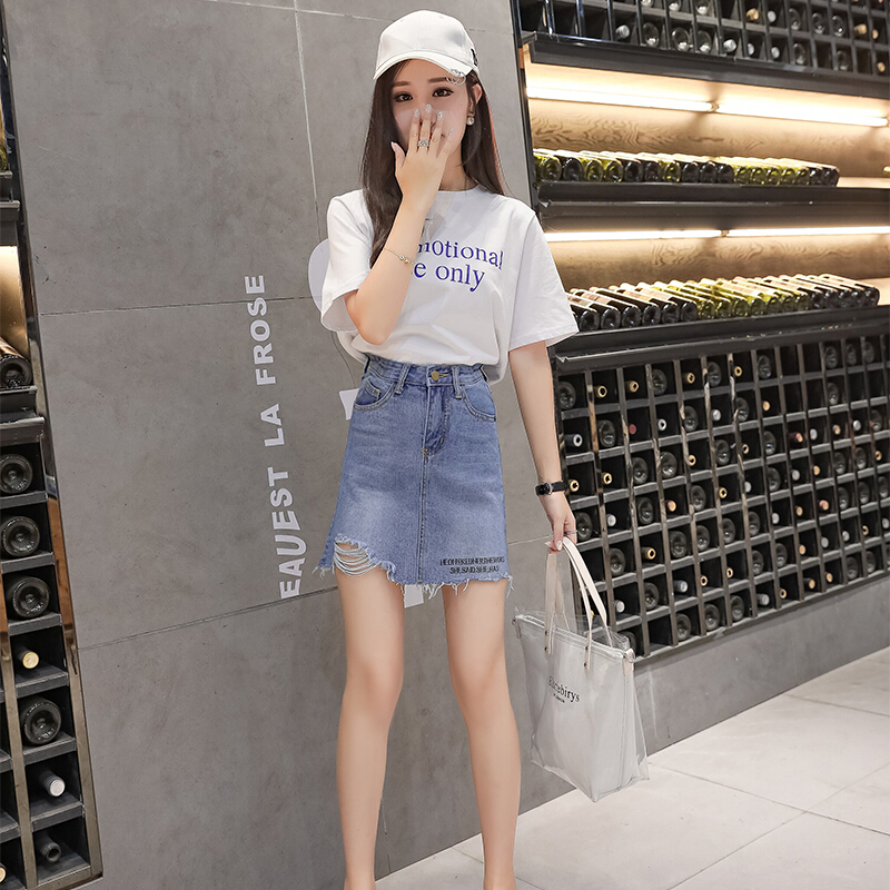 2018新款牛仔裙半身裙女韩版高腰ins超火包臀裙a字裙裤chic短裙子