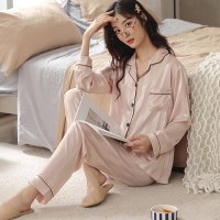 猫人睡衣女夏季冰丝高级感短袖长裤条纹凉感丝绸家居服套装 L GLQ-2514女