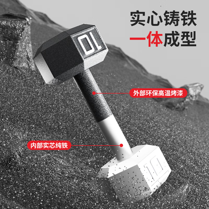 PROIRON普力艾纯铁哑铃健身男士家用套装组合宿舍5kg一对商用健身器材 六角纯铁哑铃20磅[2×10LB]高清大图