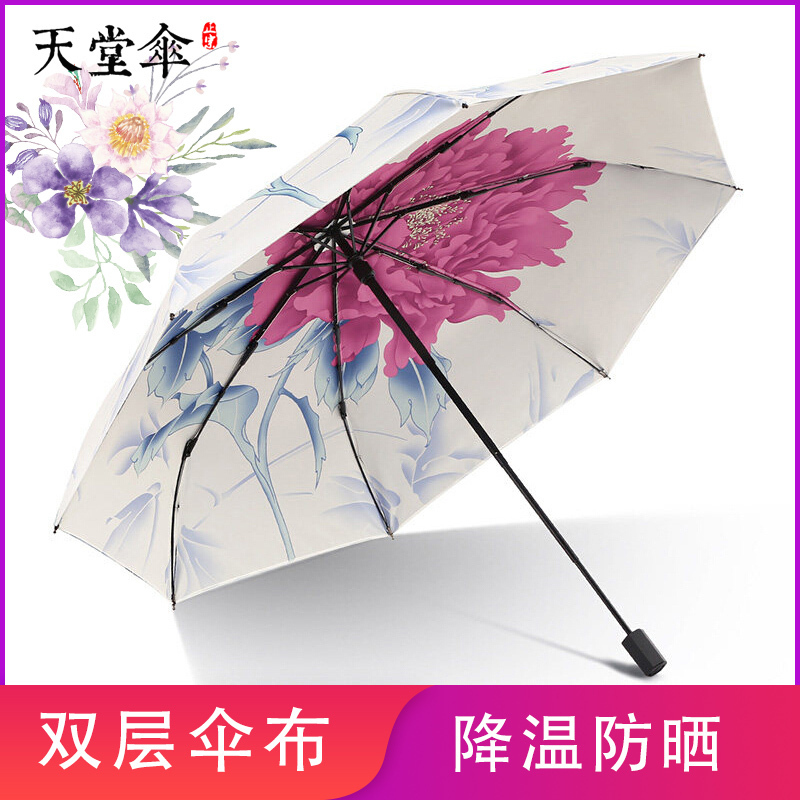天堂伞太阳伞中国风防晒防紫外线遮阳伞女晴雨两用印logo定制广告伞