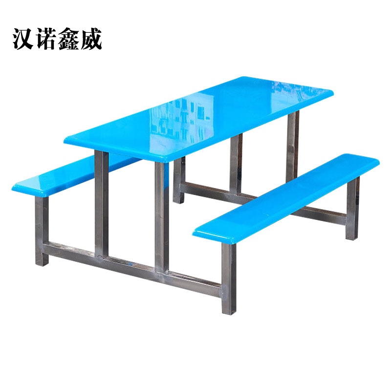 汉诺鑫威不锈钢餐桌连体餐桌椅组合学校食堂员工小吃店快餐桌椅4人6人8人6人位玻璃钢餐桌