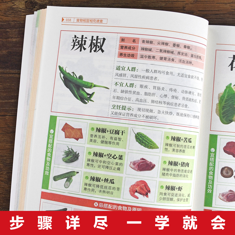 养生相宜与相克速查全书 [正版]食物相克与食物相宜速查百科食物相克相宜大全厨房表蔬果汁蔬菜分步详解图录饮食相宜相克速查书高清大图