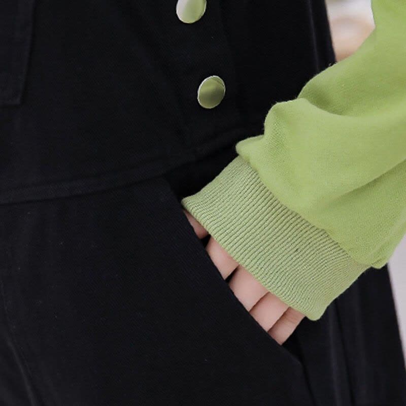 迪鲁奥(DILUAO)孕妇装2021秋冬新款牛仔工装背带裤韩版时尚套装加可爱娃娃头卫衣图片