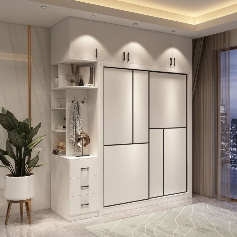 卧室推拉门衣柜家用现代大小户型三门大衣橱实木衣柜带梳妆台