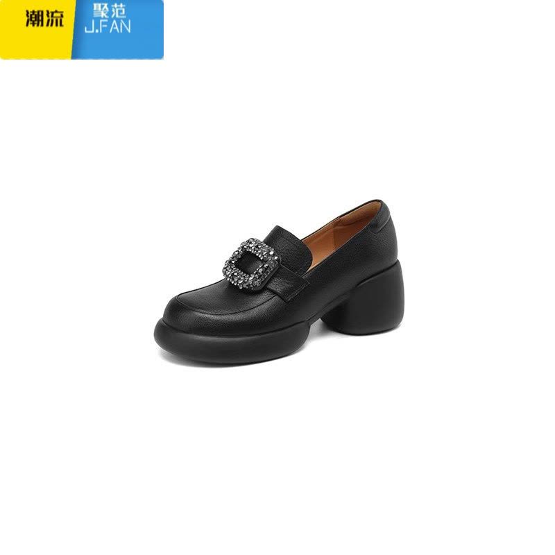 聚范厚底粗跟方扣乐福鞋女2024年春季新款英伦风圆头时尚高跟单鞋图片