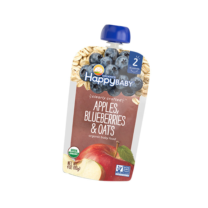 禧贝(Happy Baby)苹果蓝莓燕麦透明装果泥 113g/袋装 6个月以上高清大图