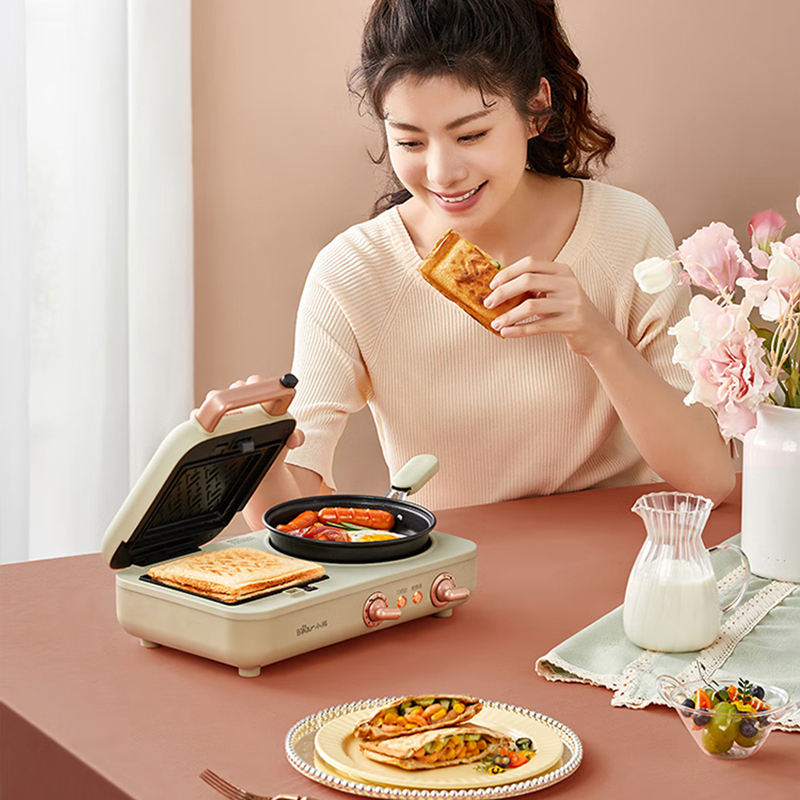 小熊早餐机电饼铛多士炉多功能料理锅多用途锅烤面包电热锅电火锅可拆卸烤盘DSL-A13N1