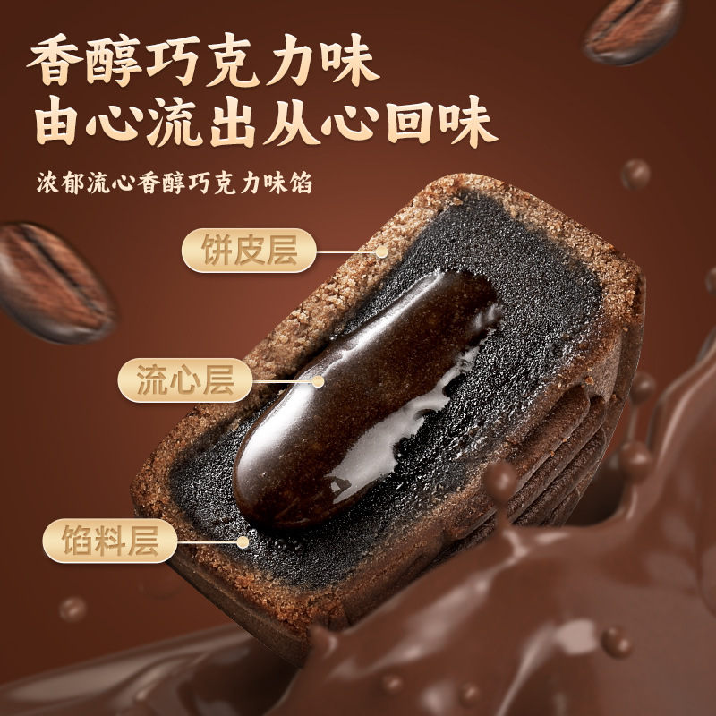 [8枚配礼袋]巧克力味流心月饼360g 广式月饼即食免煮冰皮奶黄流心月饼中秋节果肉冰皮水晶月饼送礼高清大图