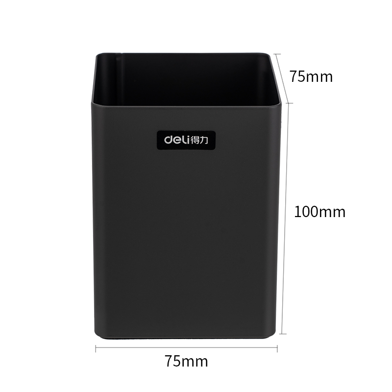 得力8931笔筒 黑色一个装 金属收纳不锈钢办公磨砂质感桌面多功能办公用品摆件高清大图