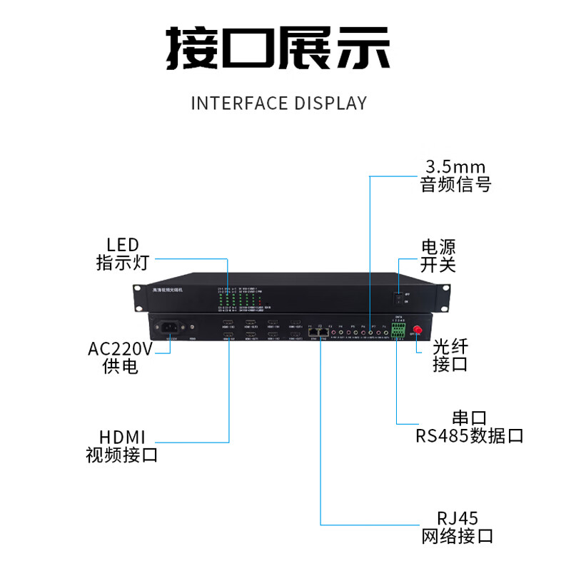 恒德升视频会议光端机4路双向视频+4路双向音频+网络+RS485单纤HDS-A059SBH-VHX-4SV4SA1ED高清大图