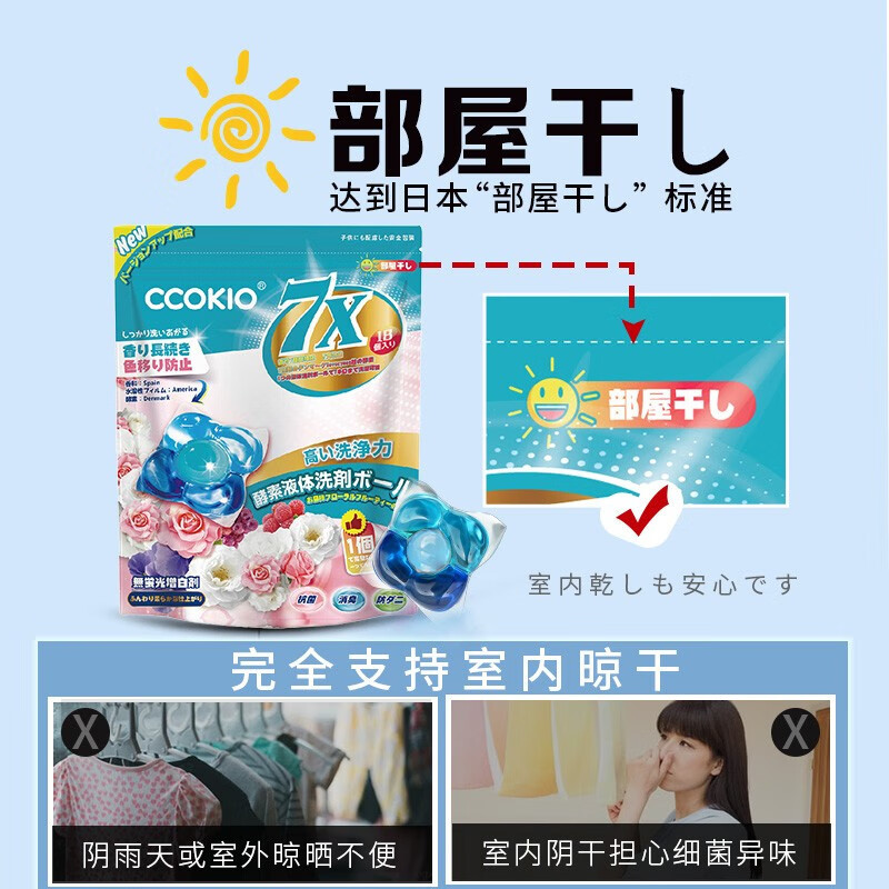 CCOKIO 日本高端进口3合1洗衣凝珠抑菌除螨浓缩流香强去污洗衣球洁净 阳光花果香 18颗*1袋高清大图