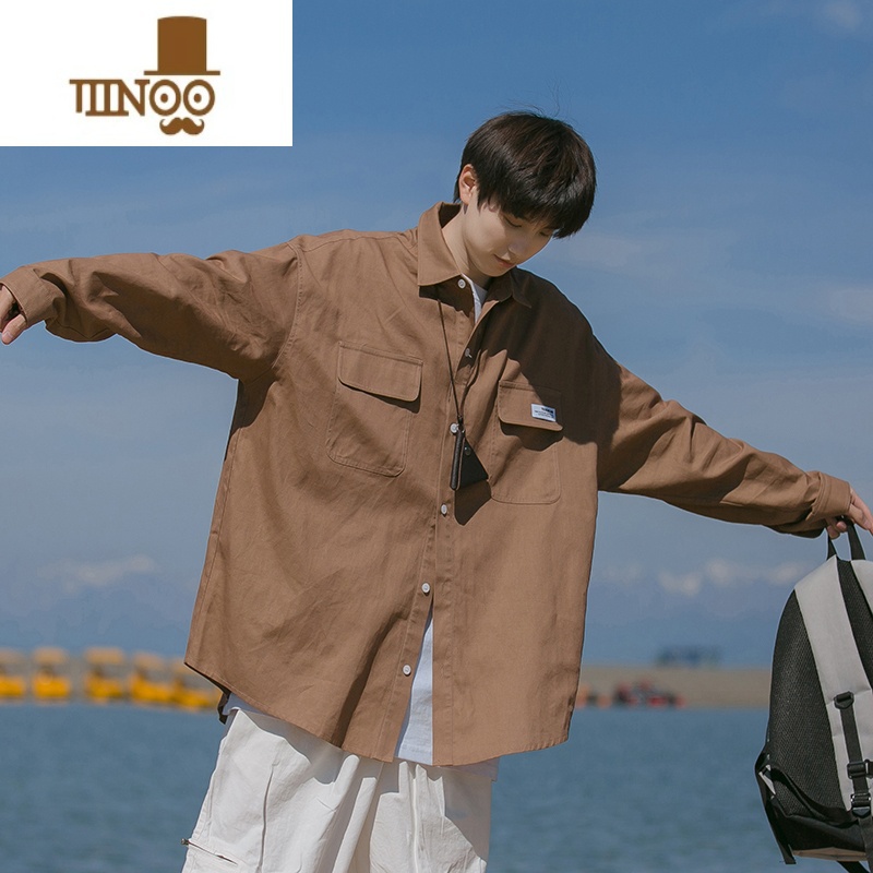 YANXU日系cityboy工装长袖衬衫男多口袋设计感港风潮牌纯色衬衣X衬衣高清大图