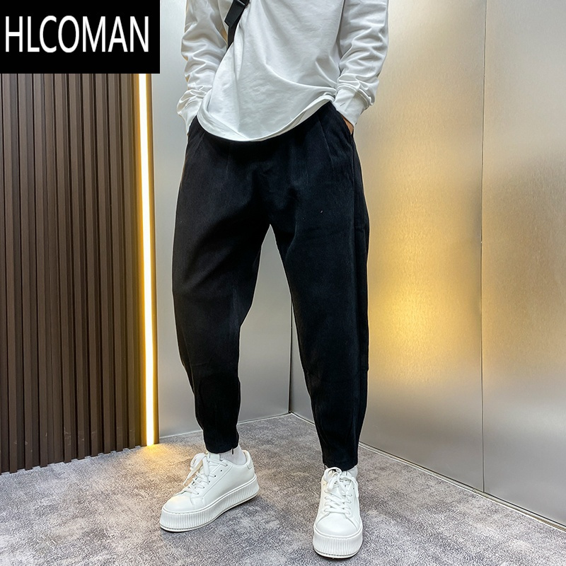 HLCOMAN裤子男潮牌男裤加绒冬季束脚裤痞帅哈伦裤灯芯绒休闲裤男士长裤子
