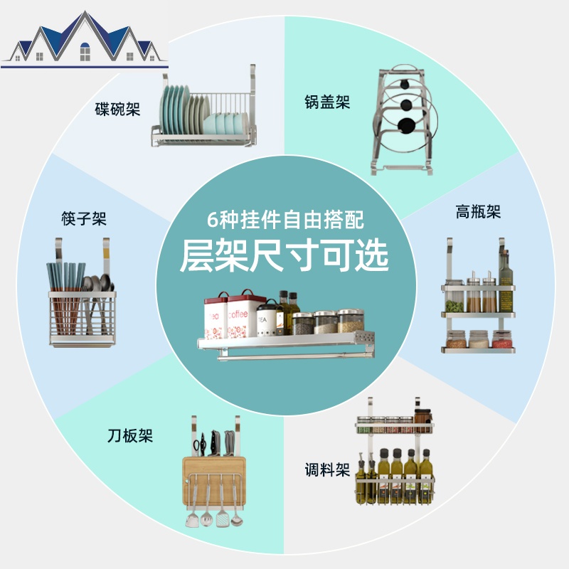 304不锈钢厨房置物架收纳架 大多功能免打孔壁挂式筷子刀架沥水架 三维工匠高清大图