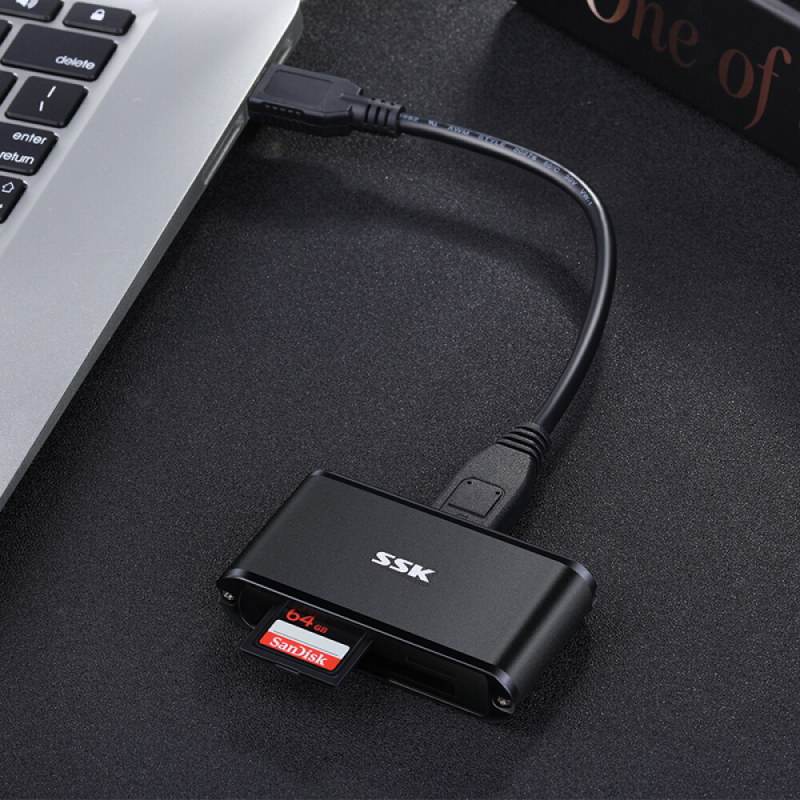 飚王(SSK)SCRM630升级版多功能合一读卡器USB3.0高速读写支持TF/SD/CF手机卡相机卡金属材质