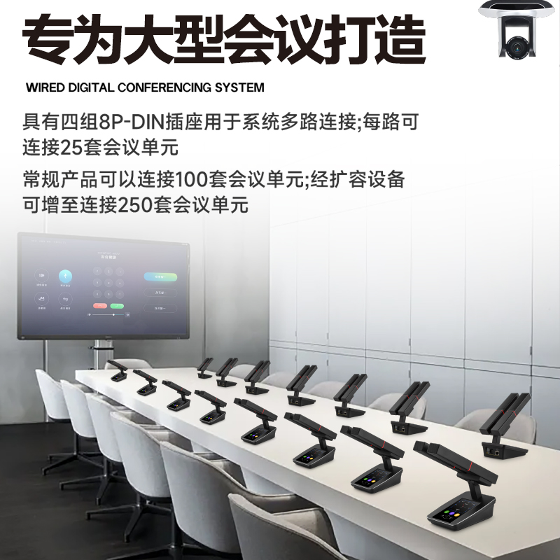 惠度(HuiDu)YH-980S有线手拉手会议麦克风数字视像跟踪视频会议系统全触屏方杆桌面鹅颈话筒一拖十五高清大图