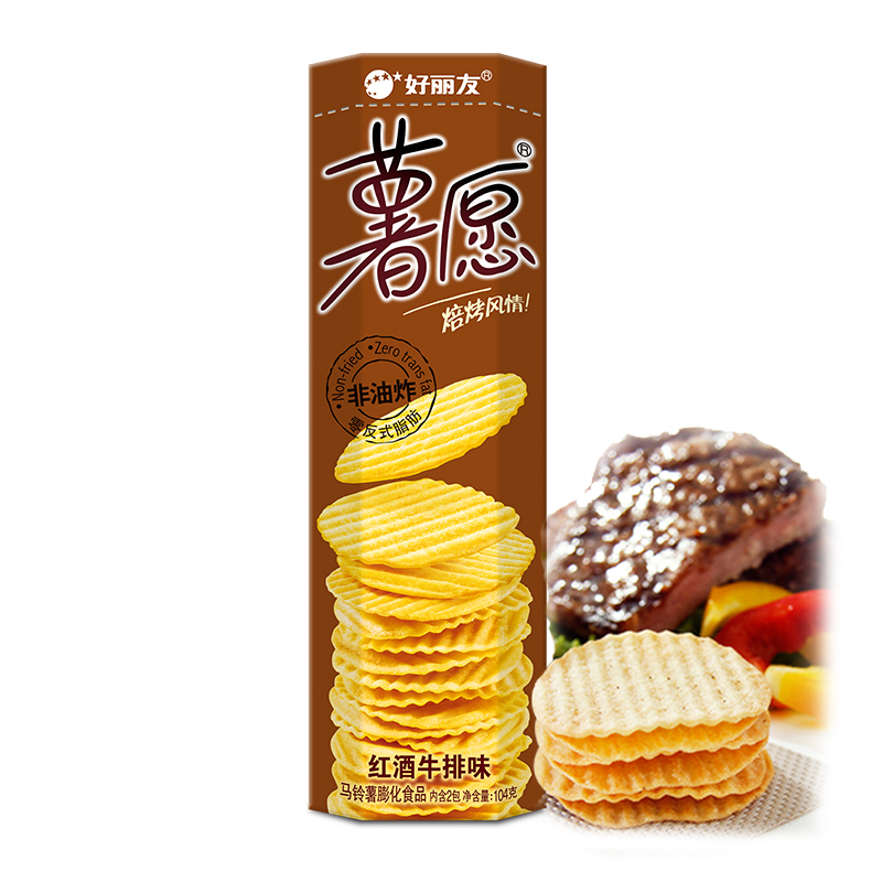 好丽友(Orion) 薯片 薯愿 红酒牛排味104g*6盒 零食休闲食品薯愿薯片非油炸膨化食品