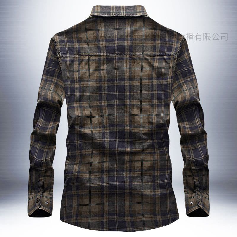 JPDUN春秋季长袖衬衫男装青年格子衬衣薄款上衣大码男士衬衫潮图片