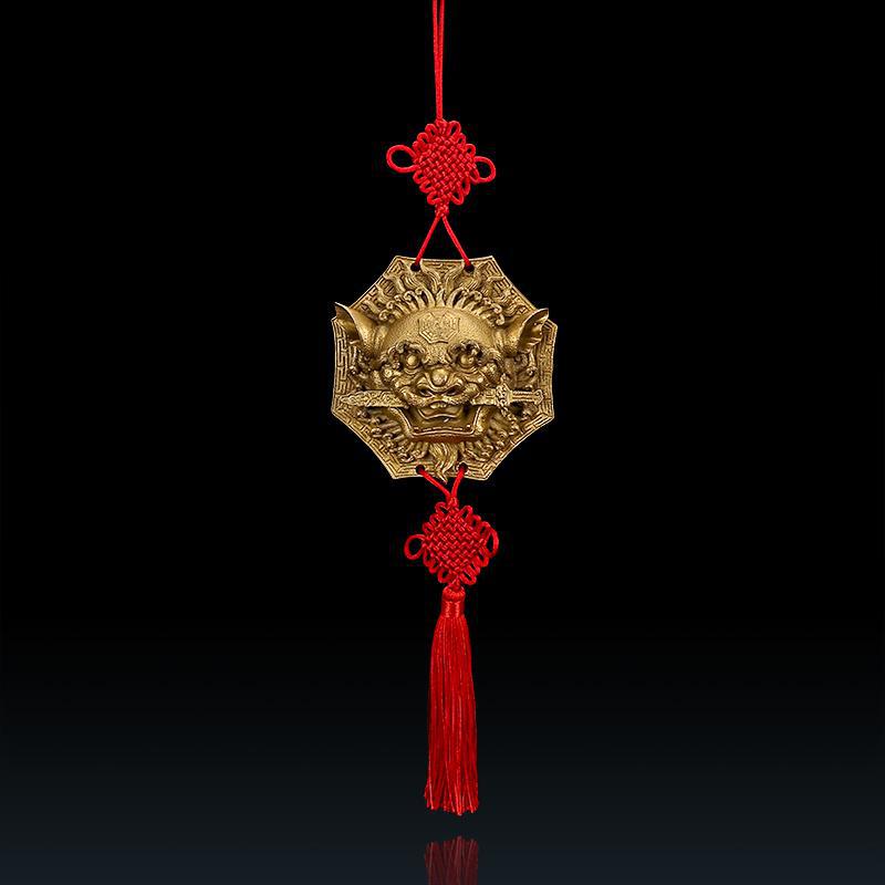 美帮汇铜狮子头摆件睚眦咬剑铜兽首口挂饰饰八卦铜狮咬剑高清大图