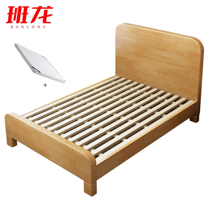 班龙床1.35米+床垫原木色套高清大图