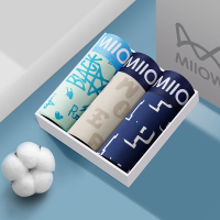 猫人纯棉男士内裤男生抗菌透气四角平角裤头男款运动宽松大码 3XL （3条装）深蓝印花、浅灰印花、浅绿印花