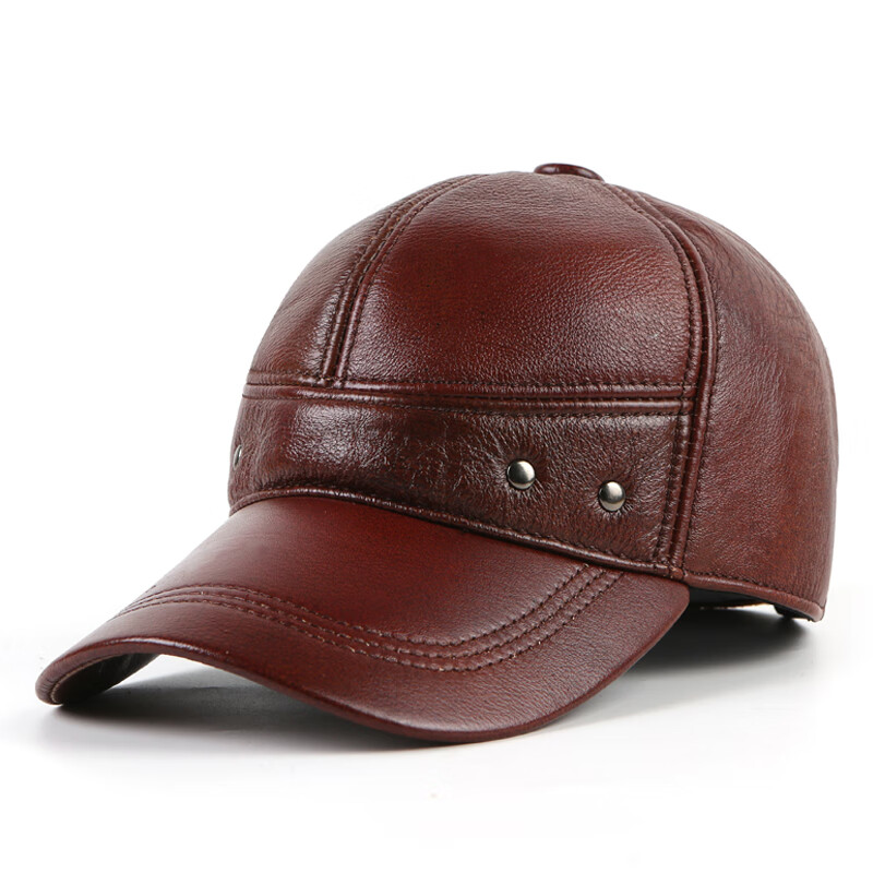 牛皮帽子男冬季真皮加厚保暖护耳中老年棒球帽爸爸老人鸭舌帽防风高清大图
