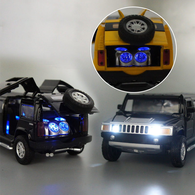 金属仿真1/32悍马加长版合金小汽车模型声光回力儿童玩具警车 加长拉法紫色[裸车气泡膜保护好]