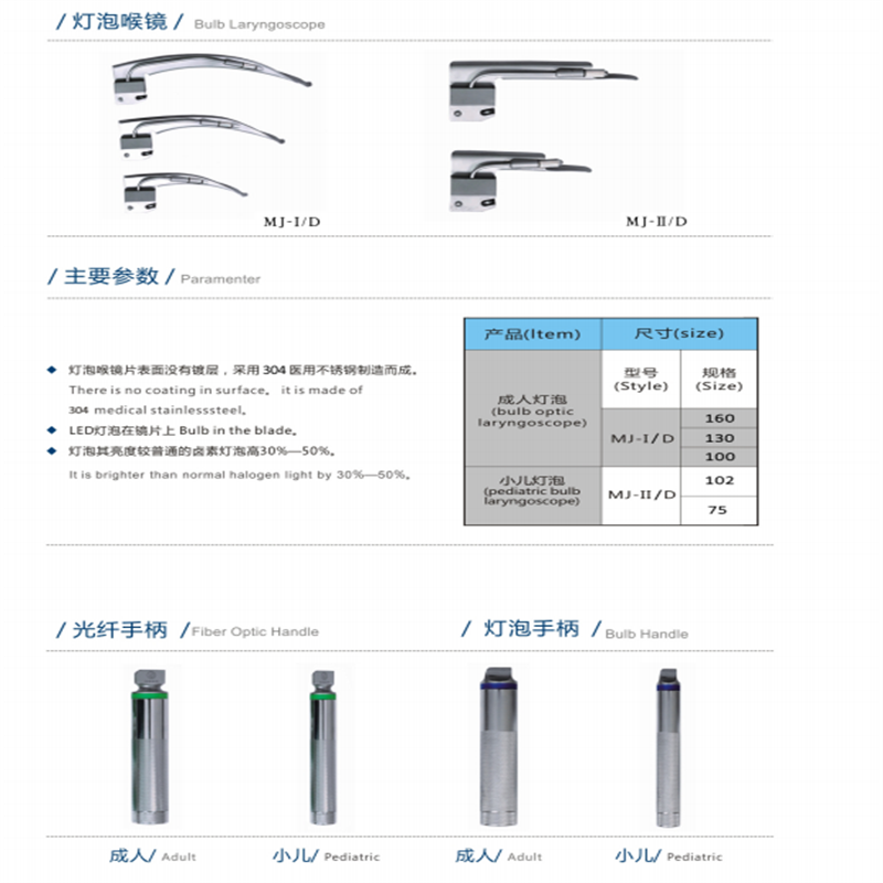 迈骏 小儿灯泡喉镜MJ-II/D
